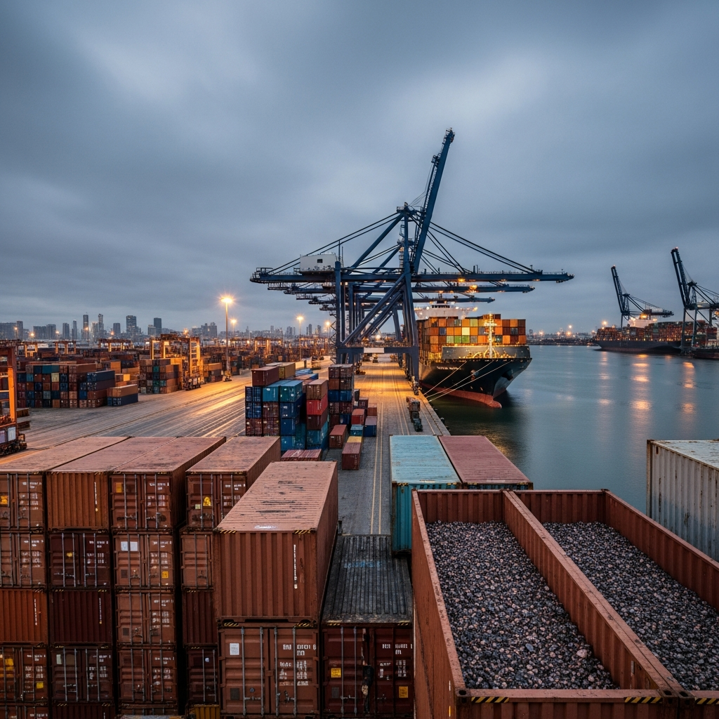 代表铜贸易关税的港口集装箱